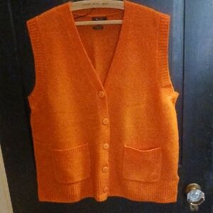 Massimo Dutti Orange Wool-blend Button Front Vest with Pockets